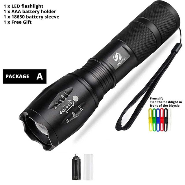 Led flashlight Ultra Bright torch T6/L2/V6 Camping light 5 switch Modes 10000 LM Zoomable Bicycle Light  use 18650 battery