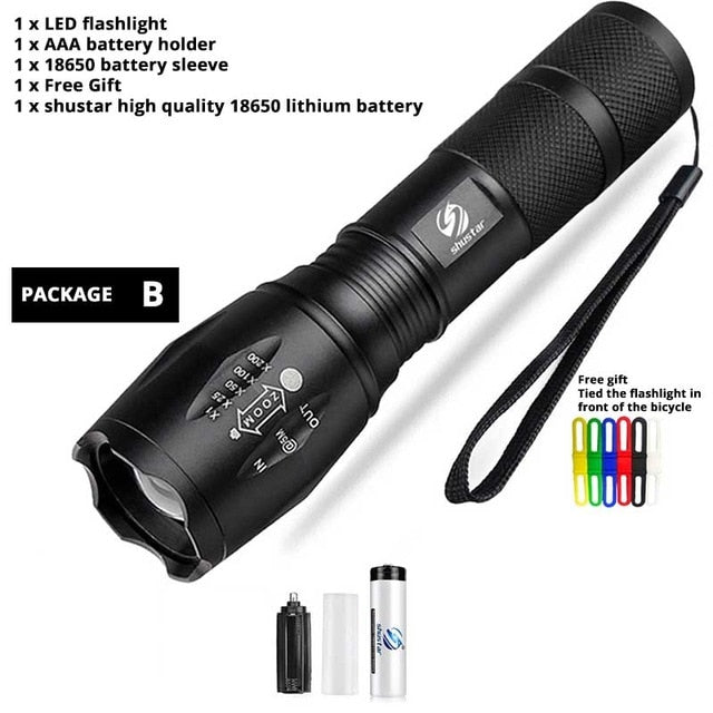 Led flashlight Ultra Bright torch T6/L2/V6 Camping light 5 switch Modes 10000 LM Zoomable Bicycle Light  use 18650 battery