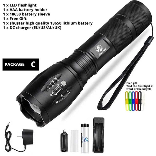 Led flashlight Ultra Bright torch T6/L2/V6 Camping light 5 switch Modes 10000 LM Zoomable Bicycle Light  use 18650 battery