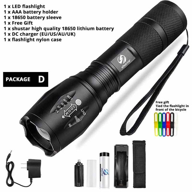 Led flashlight Ultra Bright torch T6/L2/V6 Camping light 5 switch Modes 10000 LM Zoomable Bicycle Light  use 18650 battery