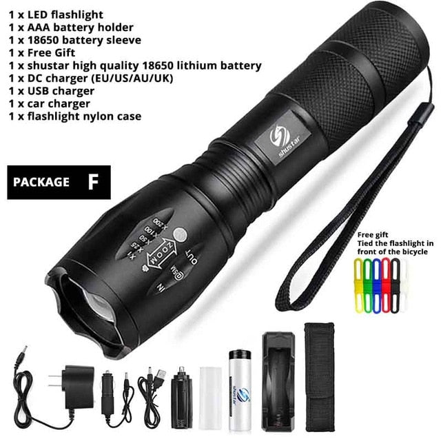Led flashlight Ultra Bright torch T6/L2/V6 Camping light 5 switch Modes 10000 LM Zoomable Bicycle Light  use 18650 battery