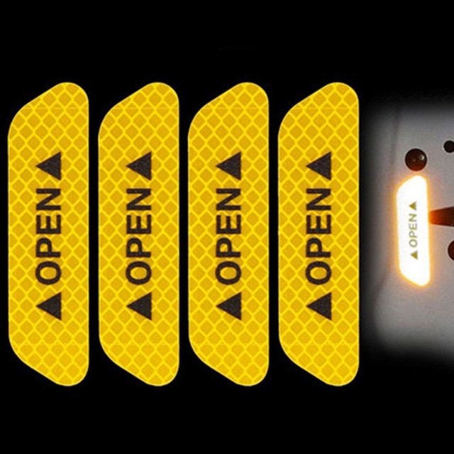 4Pcs/Set Car OPEN Reflective Tape Warning Mark Reflective Open Notice Bicycle Accessories Exterior Car Door Stickers DIY