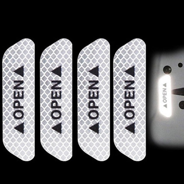 4Pcs/Set Car OPEN Reflective Tape Warning Mark Reflective Open Notice Bicycle Accessories Exterior Car Door Stickers DIY