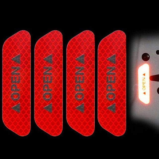 4Pcs/Set Car OPEN Reflective Tape Warning Mark Reflective Open Notice Bicycle Accessories Exterior Car Door Stickers DIY