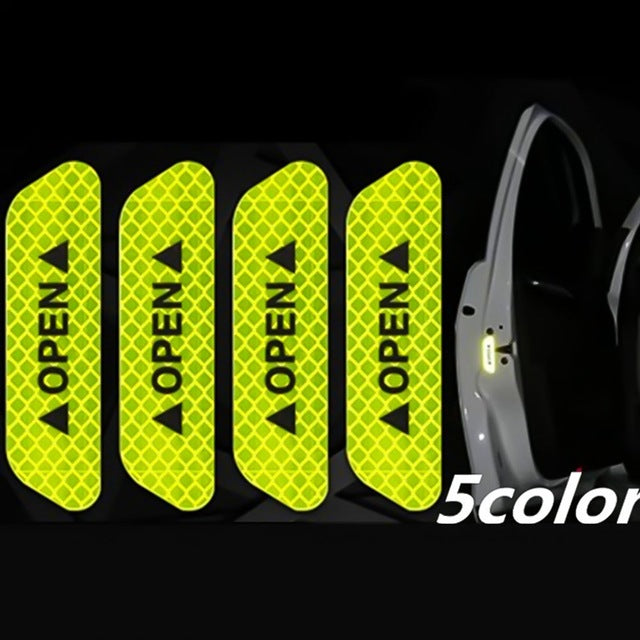 4Pcs/Set Car OPEN Reflective Tape Warning Mark Reflective Open Notice Bicycle Accessories Exterior Car Door Stickers DIY