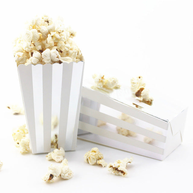 6PCS Party Popcorn Boxes Gold Silver Pop Corn Candy/Sanck Rose Gold Paper Popcorn Boxes Wedding Birthday Movie Party Tableware
