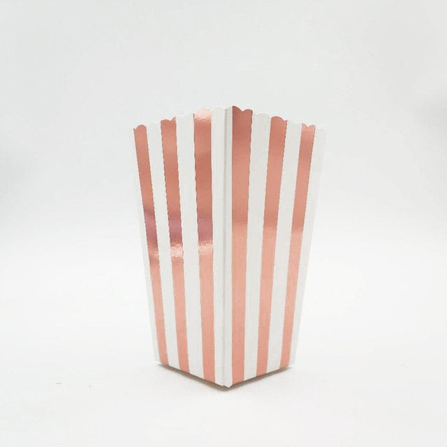 6PCS Party Popcorn Boxes Gold Silver Pop Corn Candy/Sanck Rose Gold Paper Popcorn Boxes Wedding Birthday Movie Party Tableware