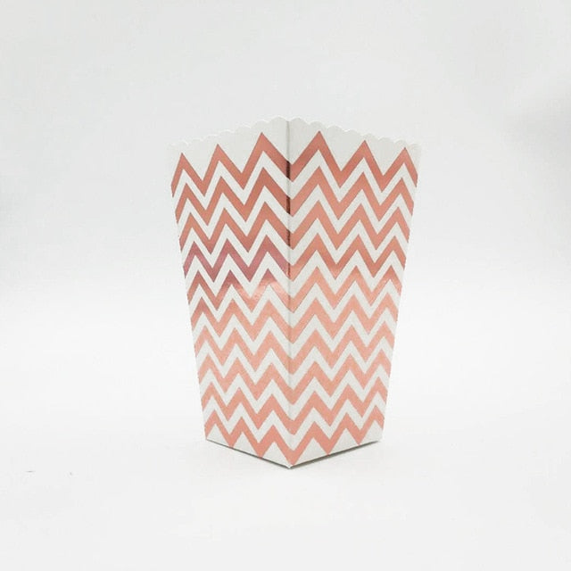 6PCS Party Popcorn Boxes Gold Silver Pop Corn Candy/Sanck Rose Gold Paper Popcorn Boxes Wedding Birthday Movie Party Tableware