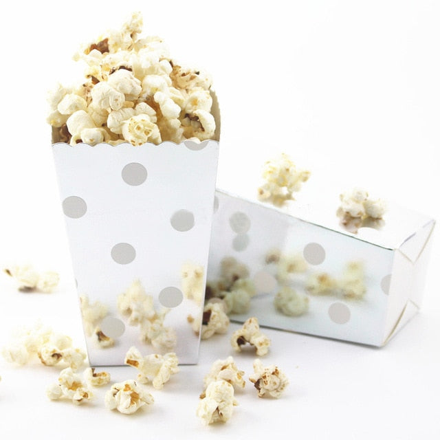 6PCS Party Popcorn Boxes Gold Silver Pop Corn Candy/Sanck Rose Gold Paper Popcorn Boxes Wedding Birthday Movie Party Tableware