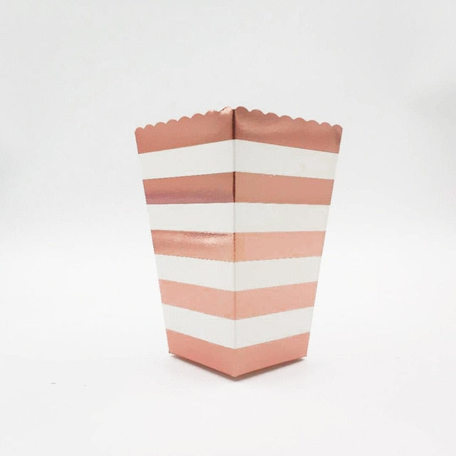 6PCS Party Popcorn Boxes Gold Silver Pop Corn Candy/Sanck Rose Gold Paper Popcorn Boxes Wedding Birthday Movie Party Tableware