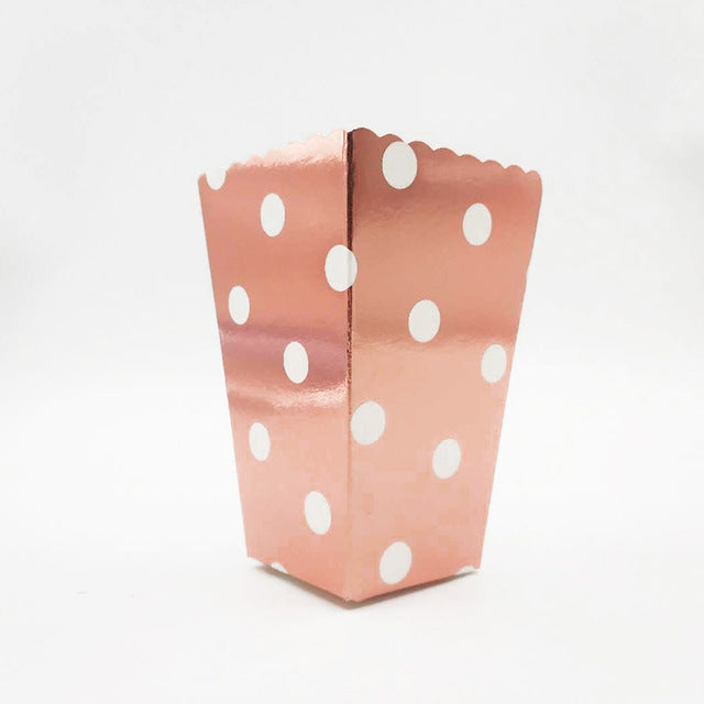 6PCS Party Popcorn Boxes Gold Silver Pop Corn Candy/Sanck Rose Gold Paper Popcorn Boxes Wedding Birthday Movie Party Tableware