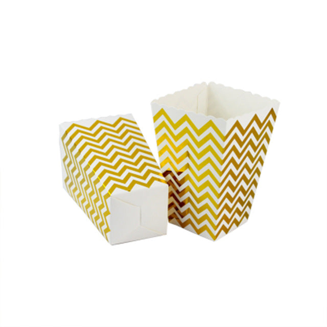 6PCS Party Popcorn Boxes Gold Silver Pop Corn Candy/Sanck Rose Gold Paper Popcorn Boxes Wedding Birthday Movie Party Tableware