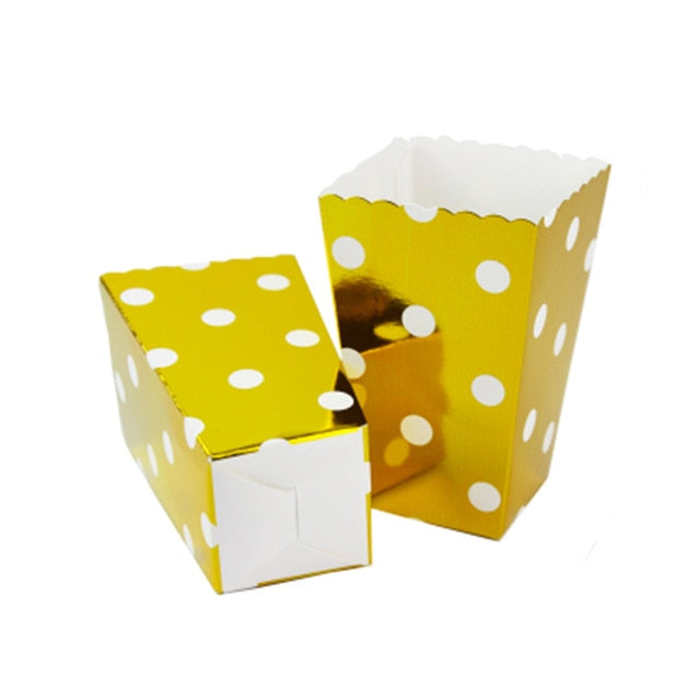 6PCS Party Popcorn Boxes Gold Silver Pop Corn Candy/Sanck Rose Gold Paper Popcorn Boxes Wedding Birthday Movie Party Tableware